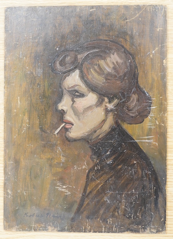 Ernest Robert Salmon Noir (1864-1931), oil on board, Portrait of a woman, ‘La Rogue’, signed, 33 x 23cm, unframed. Condition - poor to fair, scuffs throughout